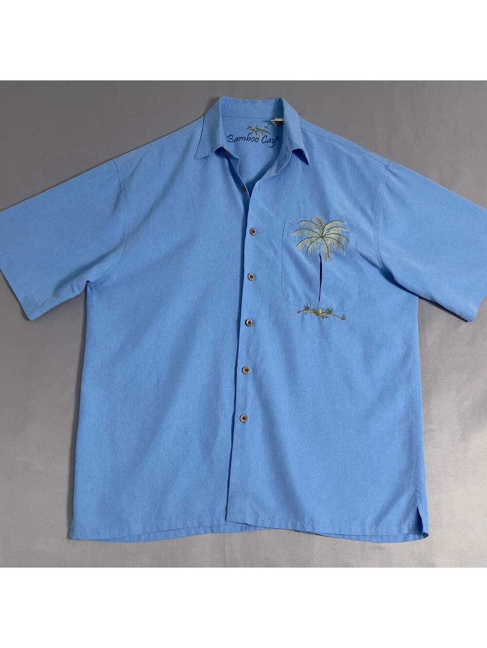 Bamboo Cay Shirt Men M Blue Palm Tree Short Sleeve Button Up